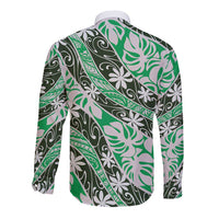 Matie Tahiti Tiare Monstera Long Sleeve Button Shirt Polynesian Pattern Curve Style LT01 - Polynesian Pride