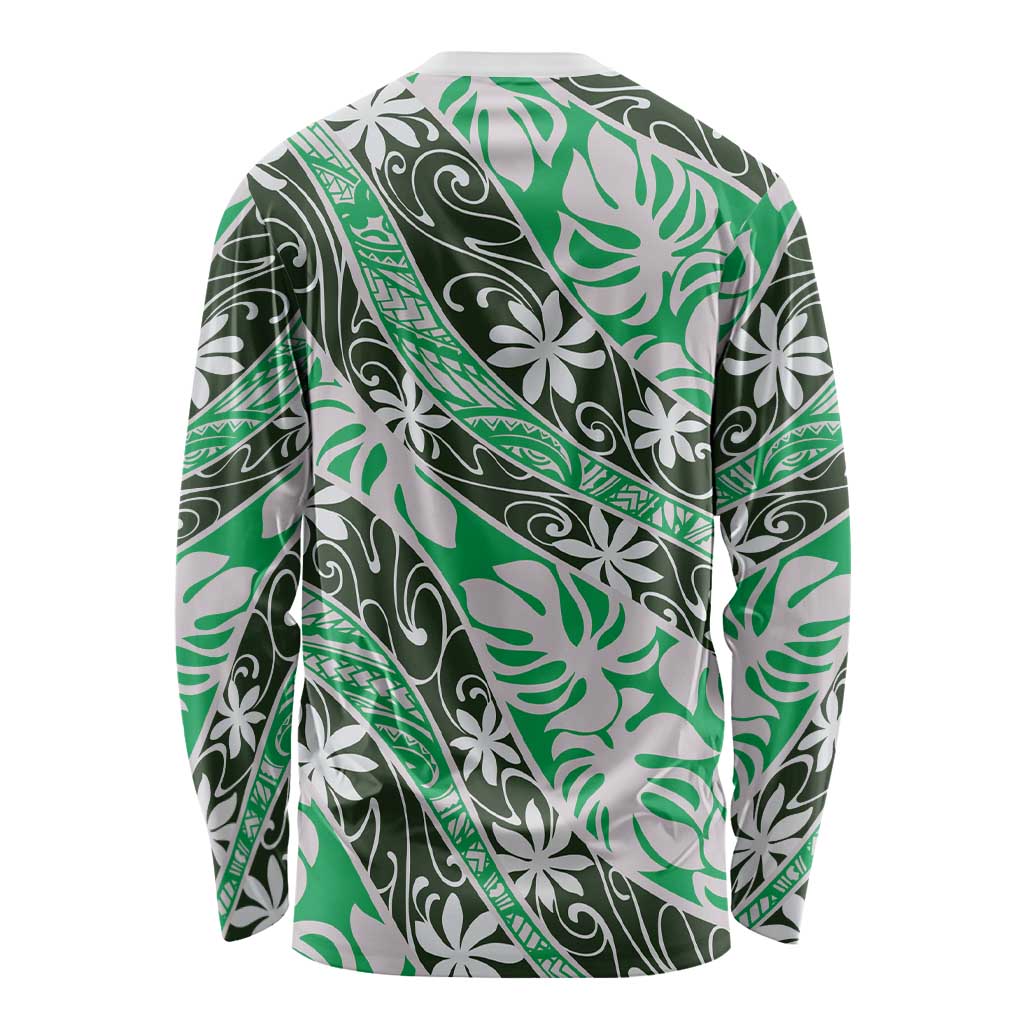 Matie Tahiti Tiare Monstera Long Sleeve Shirt Polynesian Pattern Curve Style LT01 - Polynesian Pride