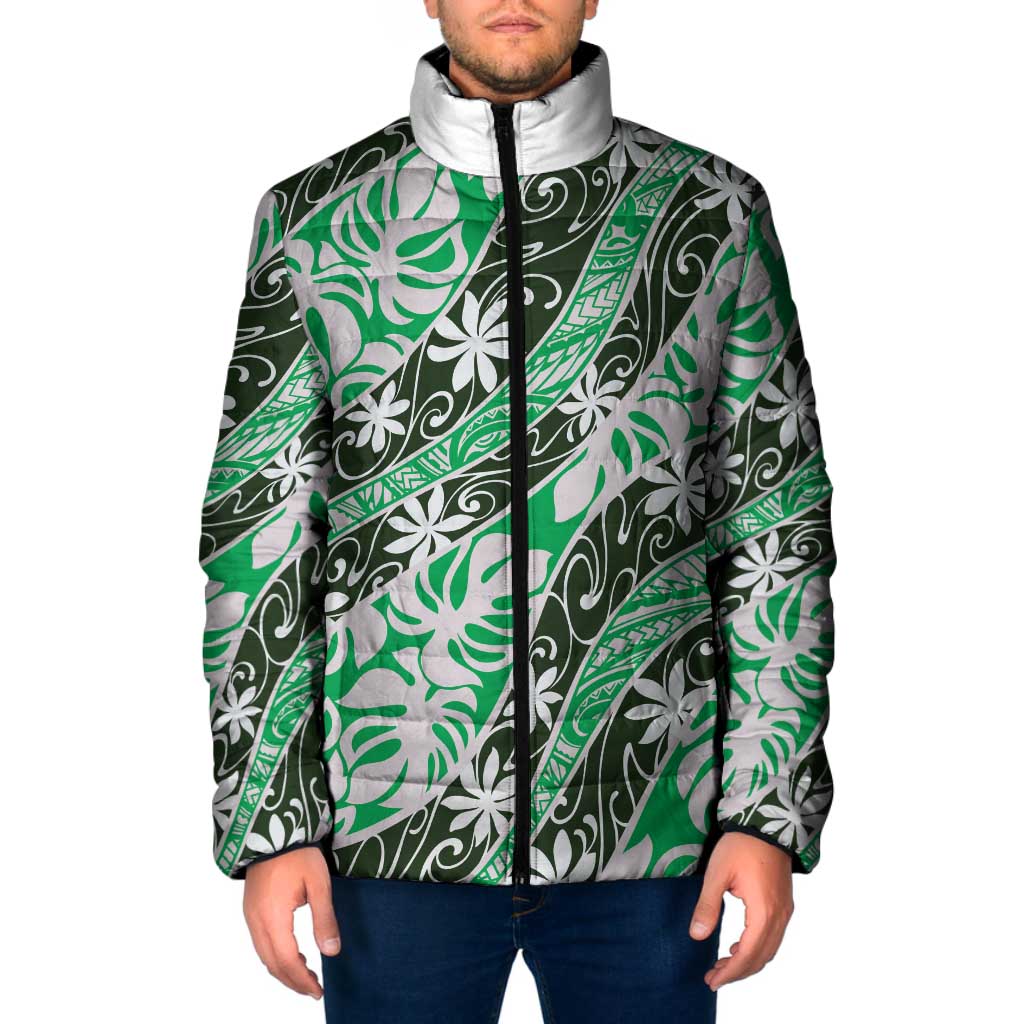 Matie Tahiti Tiare Monstera Padded Jacket Polynesian Pattern Curve Style LT01 Men Green - Polynesian Pride