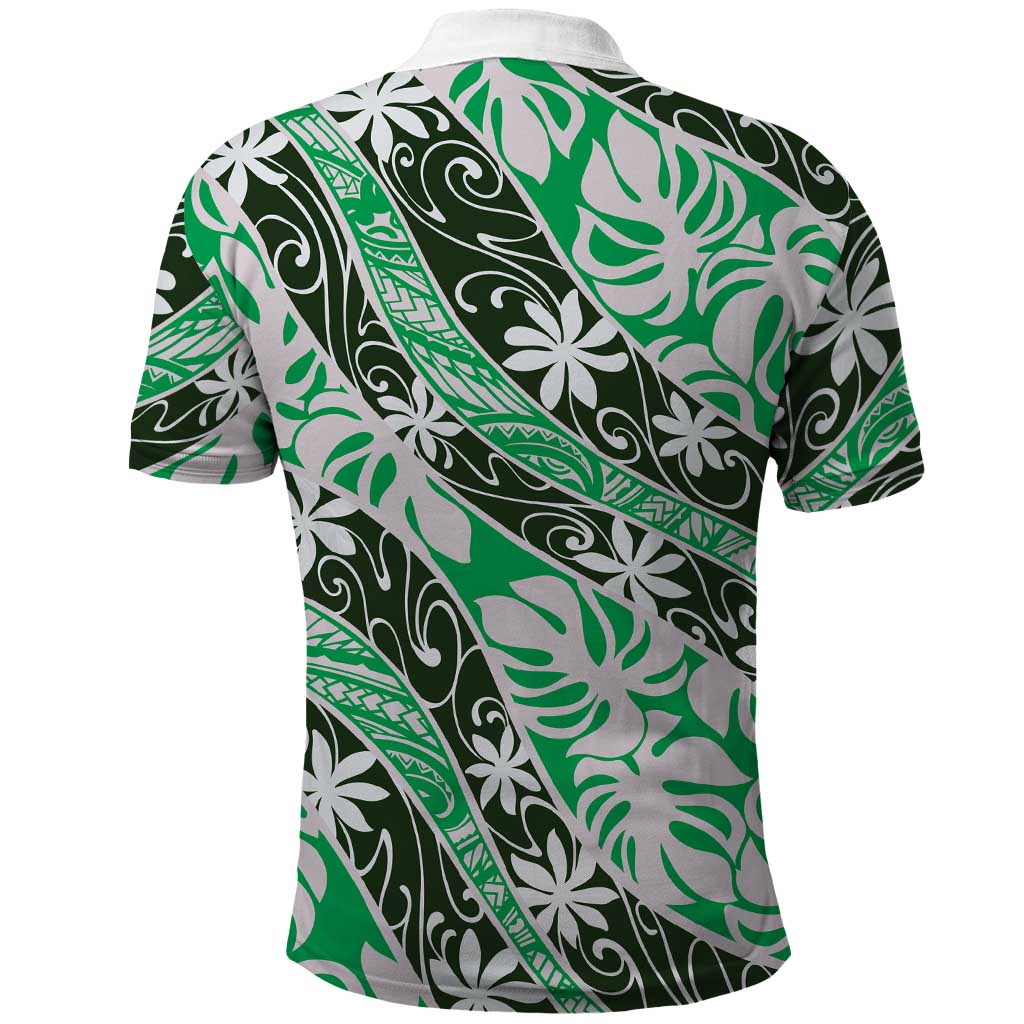 Matie Tahiti Tiare Monstera Polo Shirt Polynesian Pattern Curve Style - Polynesian Pride