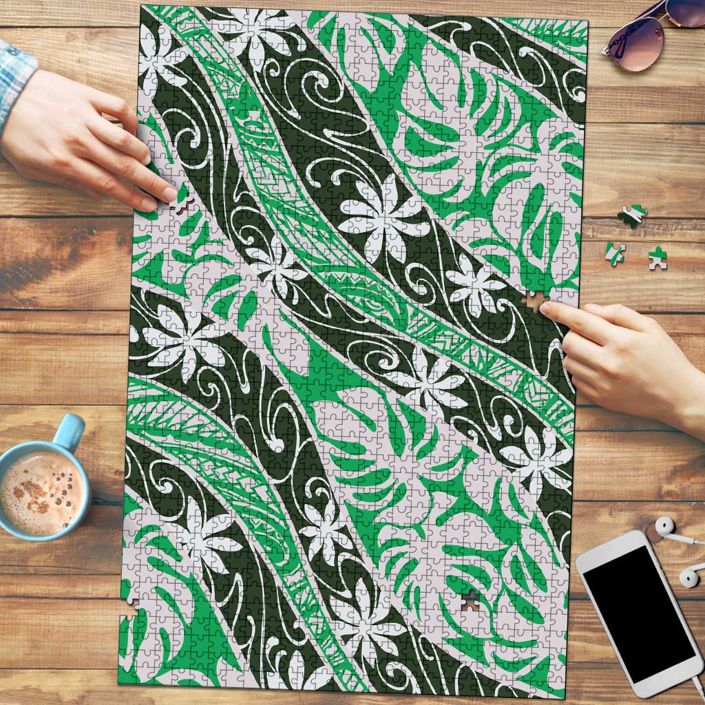Matie Tahiti Tiare Monstera Puzzle Polynesian Pattern Curve Style LT01 Green - Polynesian Pride