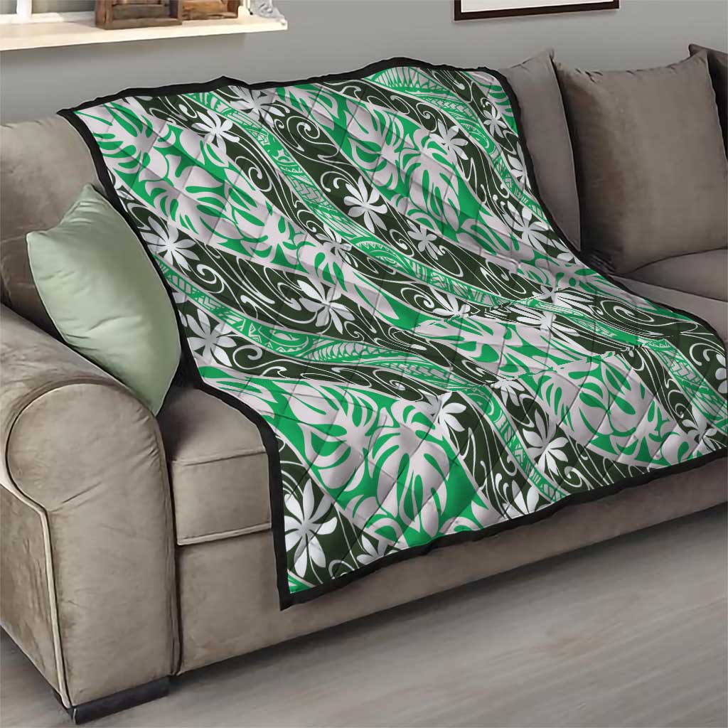 Matie Tahiti Tiare Monstera Quilt Polynesian Pattern Curve Style - Polynesian Pride