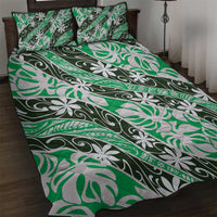 Matie Tahiti Tiare Monstera Quilt Bed Set Polynesian Pattern Curve Style LT01 Green - Polynesian Pride