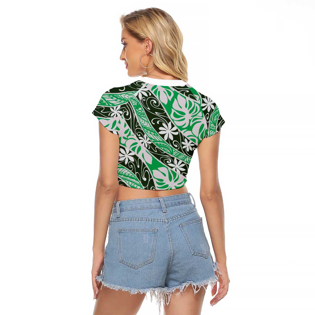Matie Tahiti Tiare Monstera Raglan Cropped T Shirt Polynesian Pattern Curve Style LT01 - Polynesian Pride