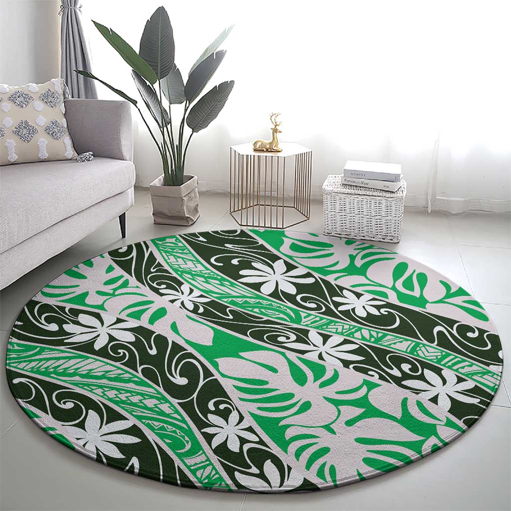 Matie Tahiti Tiare Monstera Round Carpet Polynesian Pattern Curve Style LT01 - Polynesian Pride
