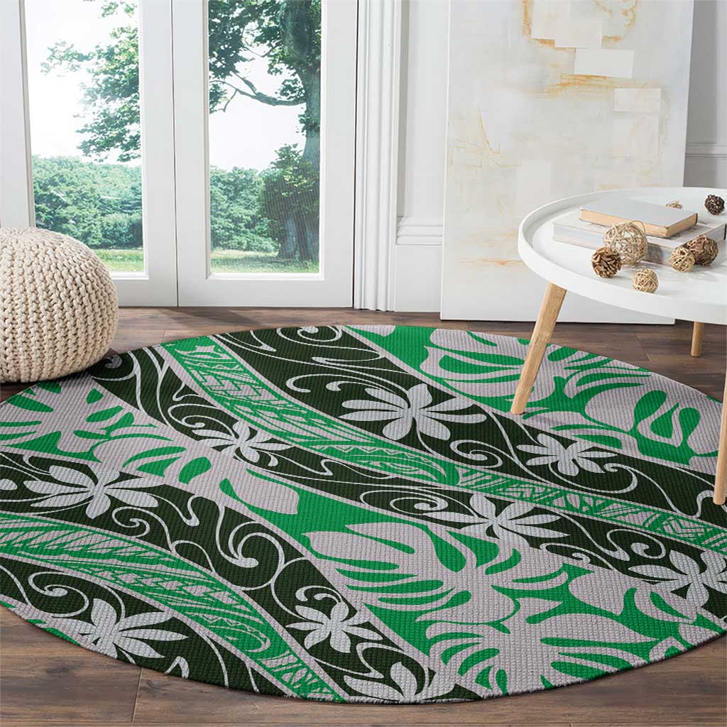 Matie Tahiti Tiare Monstera Round Carpet Polynesian Pattern Curve Style LT01 - Polynesian Pride