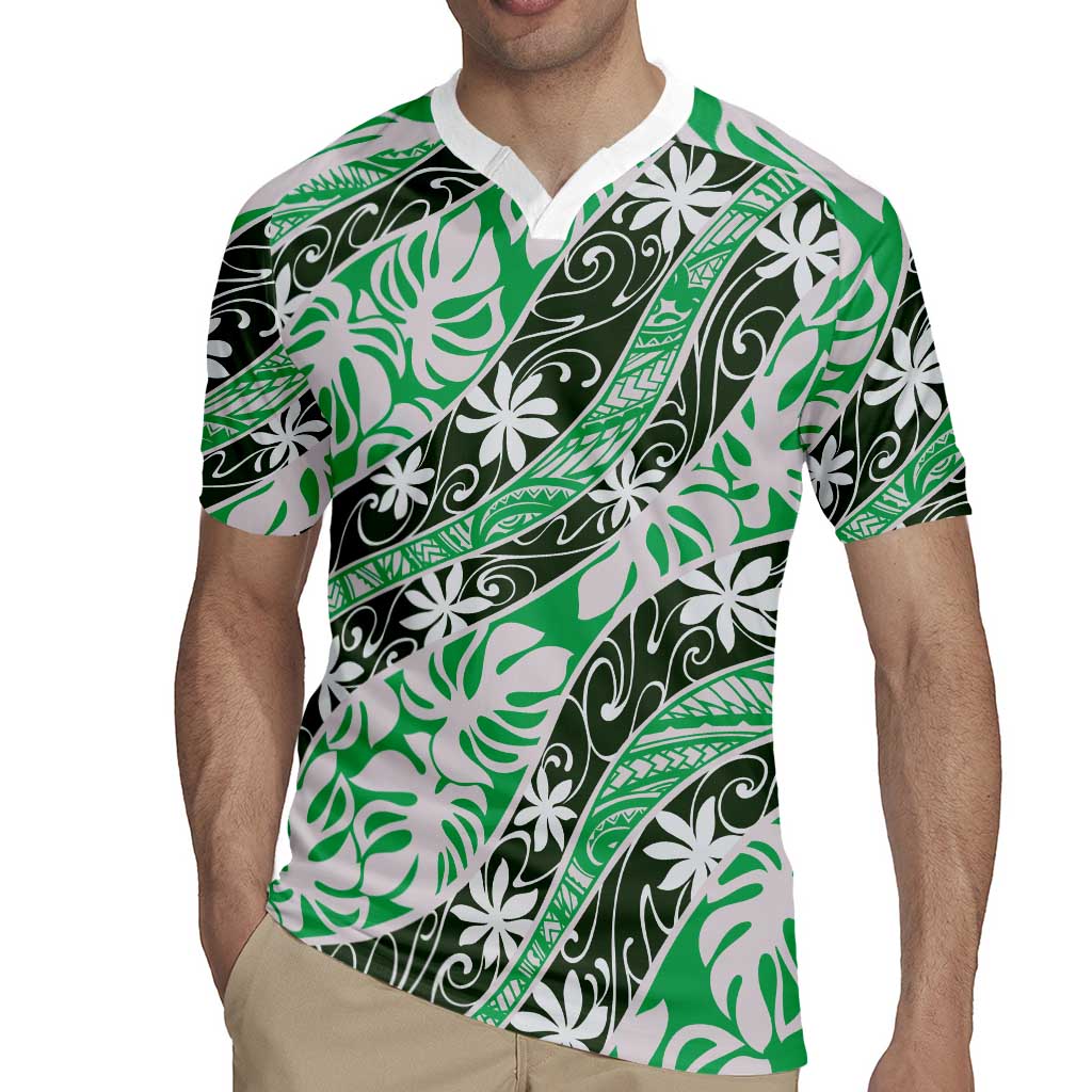 Matie Tahiti Tiare Monstera Rugby Jersey Polynesian Pattern Curve Style - Polynesian Pride
