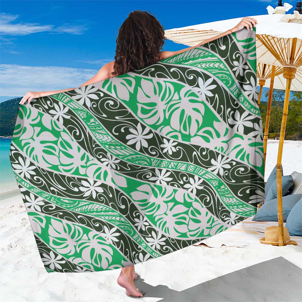 Matie Tahiti Tiare Monstera Sarong Polynesian Pattern Curve Style LT01 One Size 44 x 66 inches Green - Polynesian Pride