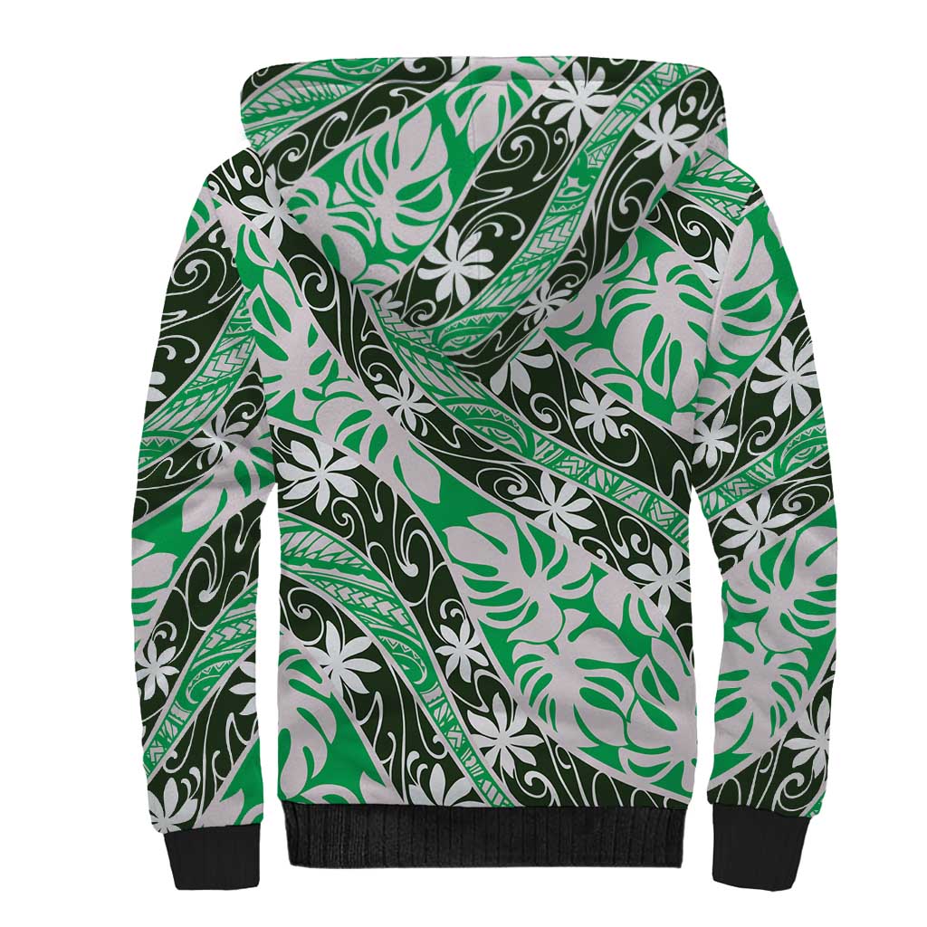 Matie Tahiti Tiare Monstera Sherpa Hoodie Polynesian Pattern Curve Style - Polynesian Pride
