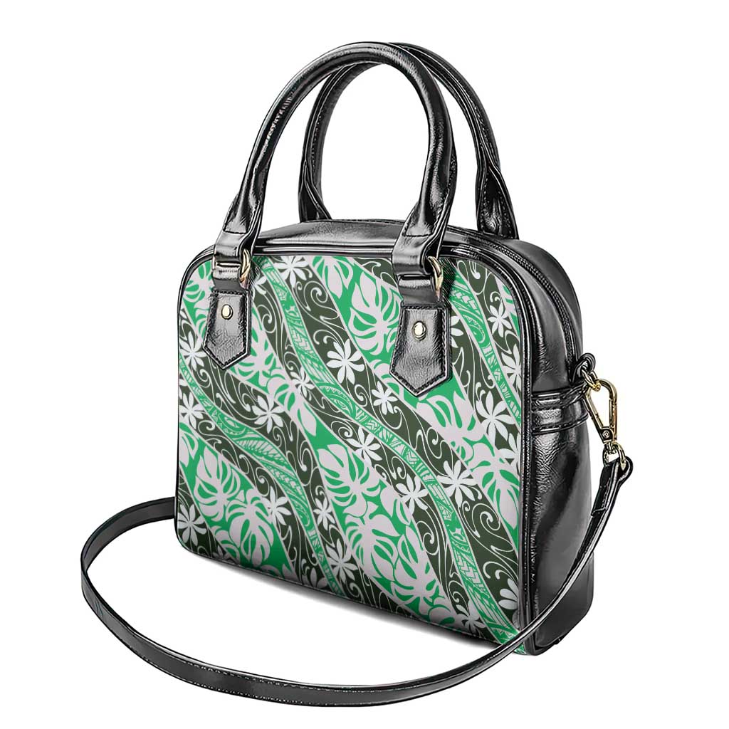 Matie Tahiti Tiare Monstera Shoulder Handbag Polynesian Pattern Curve Style - Polynesian Pride