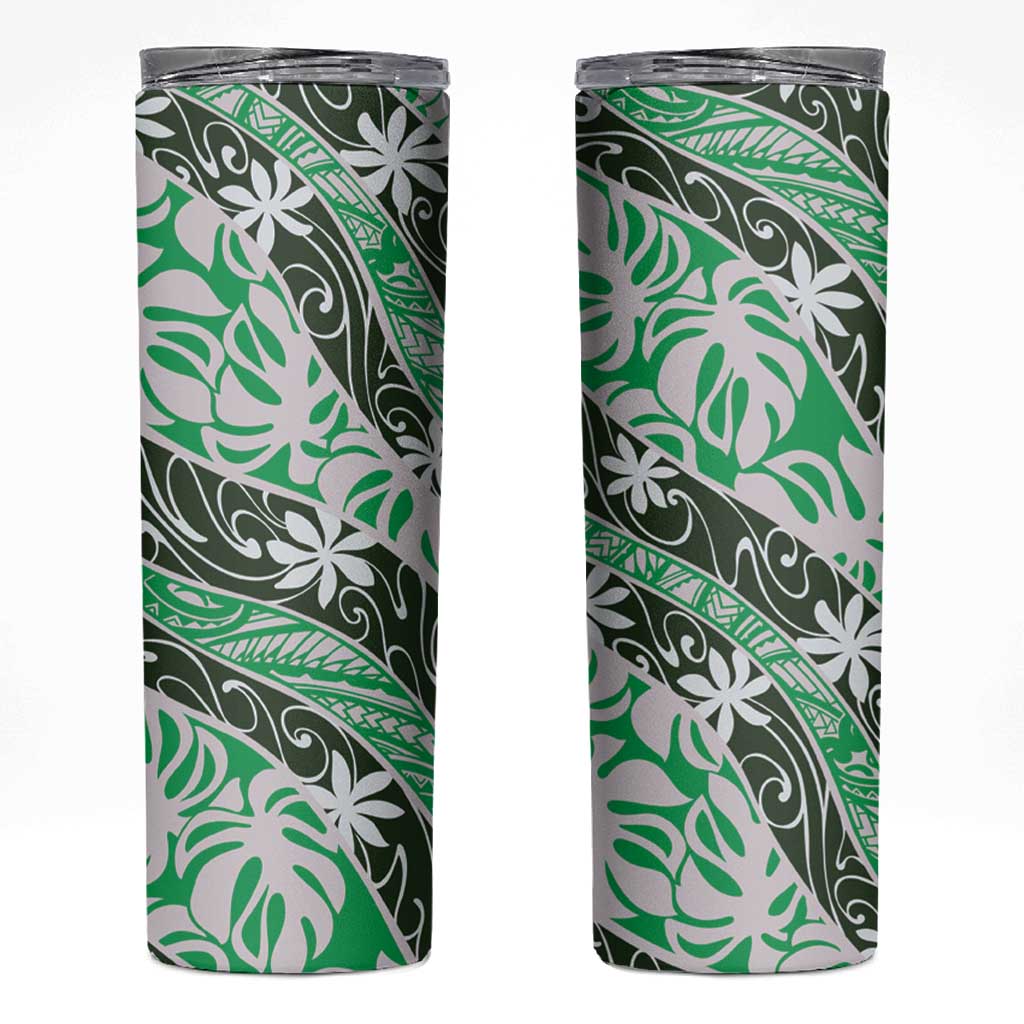 Matie Tahiti Tiare Monstera Skinny Tumbler Polynesian Pattern Curve Style - Polynesian Pride