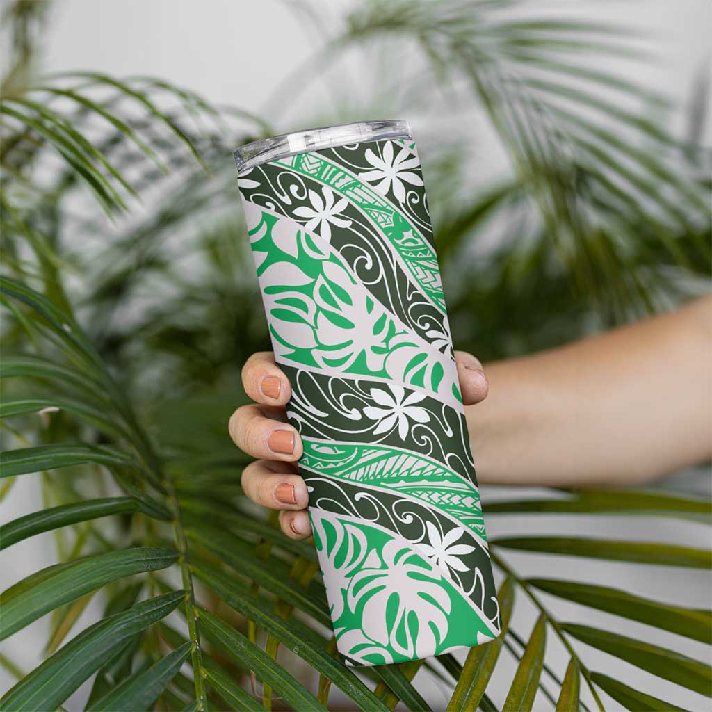 Matie Tahiti Tiare Monstera Skinny Tumbler Polynesian Pattern Curve Style - Polynesian Pride