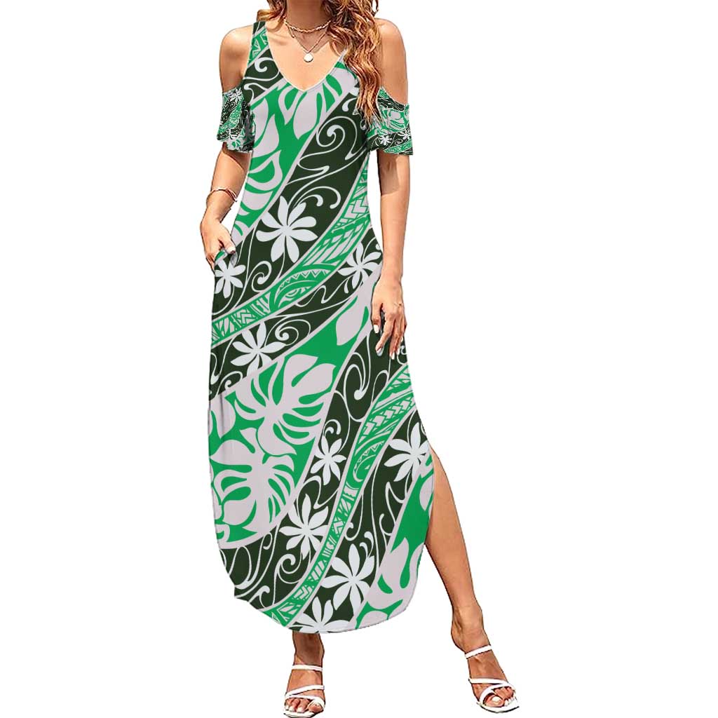 Matie Tahiti Tiare Monstera Summer Maxi Dress Polynesian Pattern Curve Style - Polynesian Pride