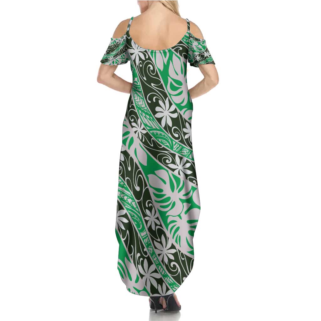 Matie Tahiti Tiare Monstera Summer Maxi Dress Polynesian Pattern Curve Style - Polynesian Pride