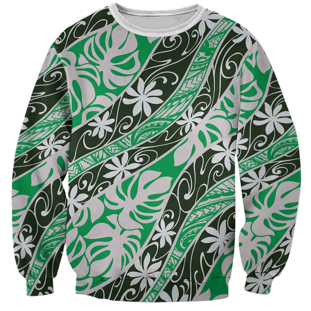 Matie Tahiti Tiare Monstera Sweatshirt Polynesian Pattern Curve Style LT01 Unisex Green - Polynesian Pride