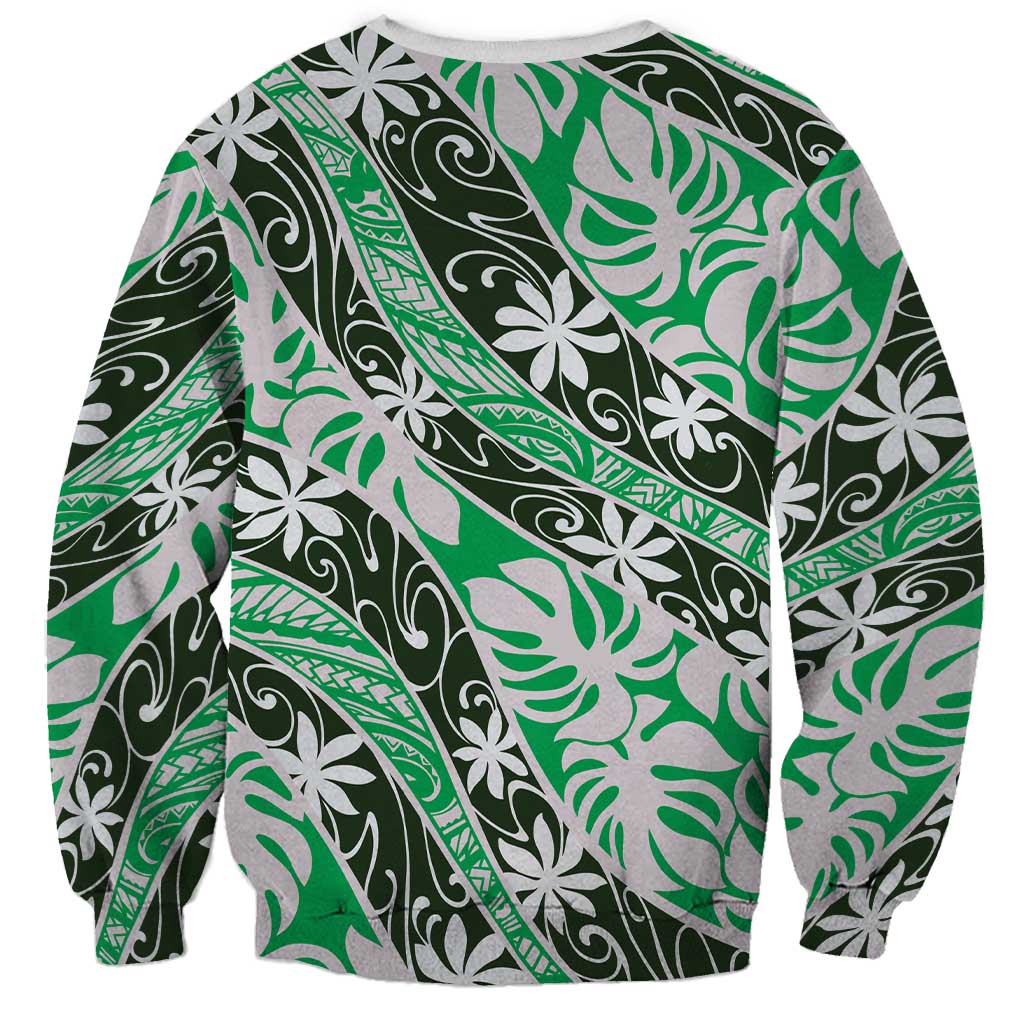 Matie Tahiti Tiare Monstera Sweatshirt Polynesian Pattern Curve Style LT01 - Polynesian Pride