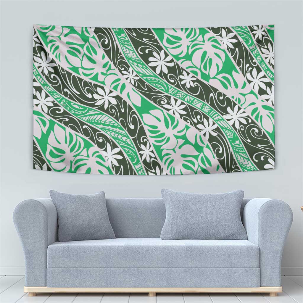 Matie Tahiti Tiare Monstera Tapestry Polynesian Pattern Curve Style LT01 - Polynesian Pride