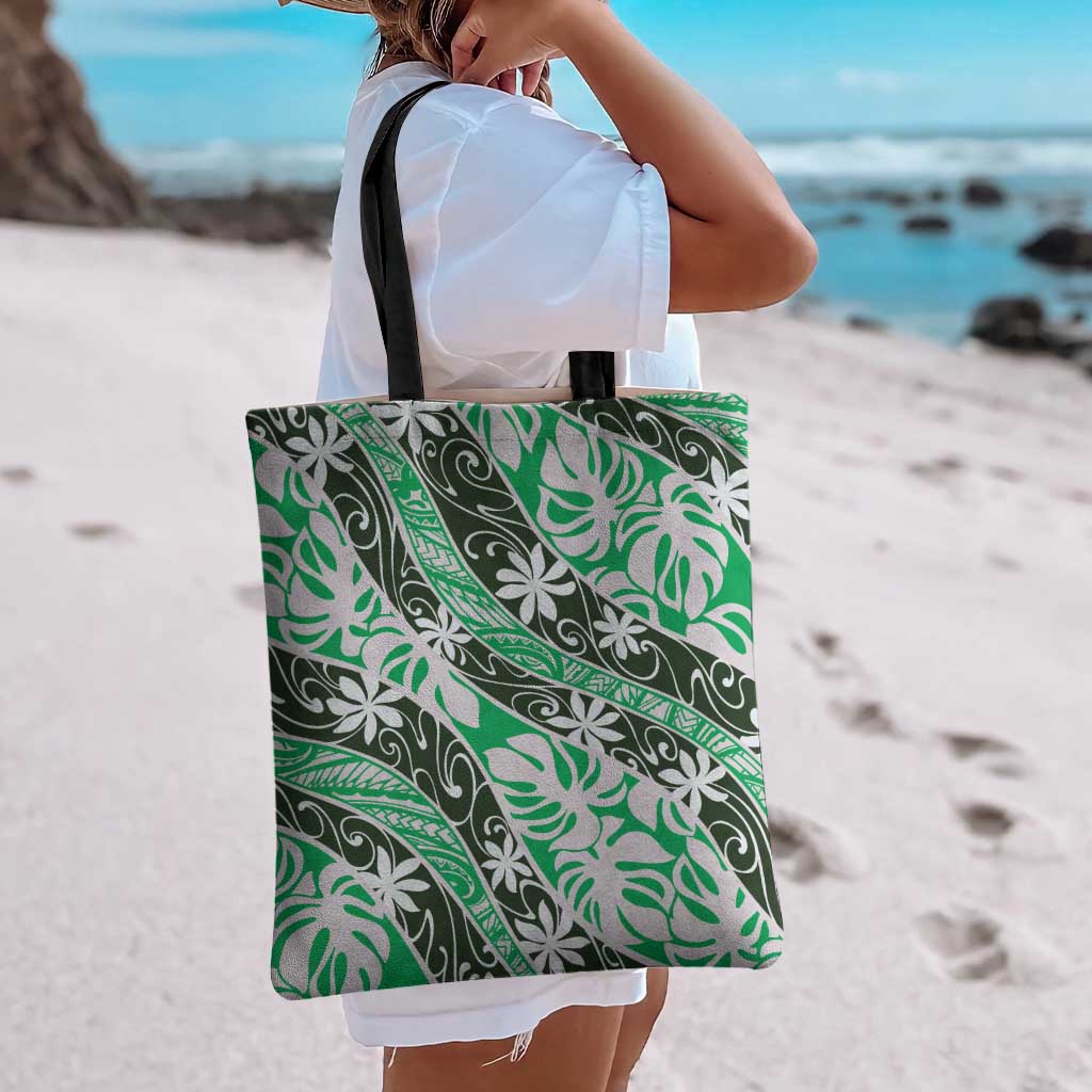 Matie Tahiti Tiare Monstera Tote Bag Polynesian Pattern Curve Style - Polynesian Pride