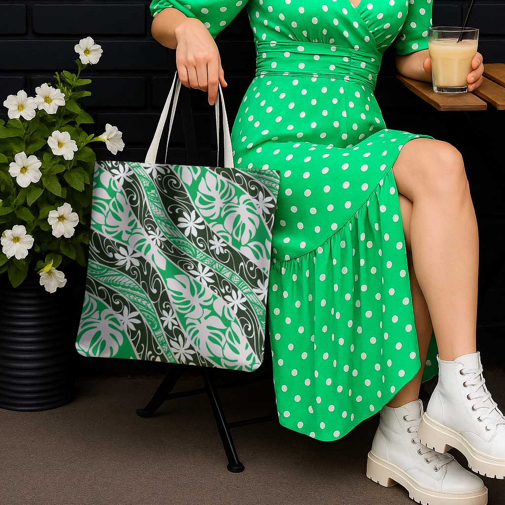 Matie Tahiti Tiare Monstera Tote Bag Polynesian Pattern Curve Style - Polynesian Pride