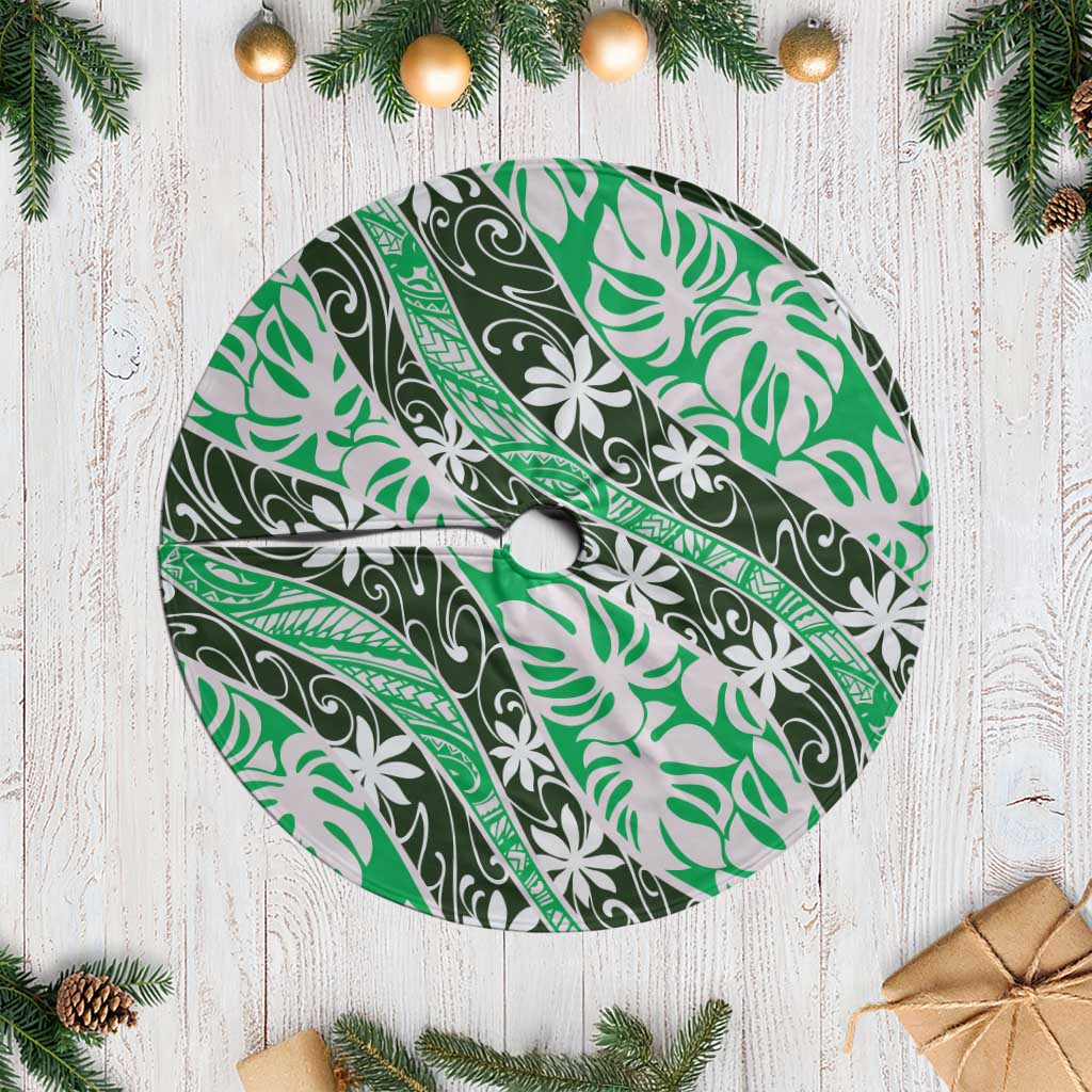 Matie Tahiti Tiare Monstera Tree Skirt Polynesian Pattern Curve Style LT01 Casual Green - Polynesian Pride