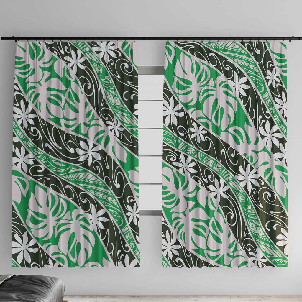Matie Tahiti Tiare Monstera Window Curtain Polynesian Pattern Curve Style - Polynesian Pride