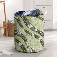 Olive Tahiti Tiare Monstera Laundry Basket Polynesian Pattern Curve Style LT01 Olive - Polynesian Pride