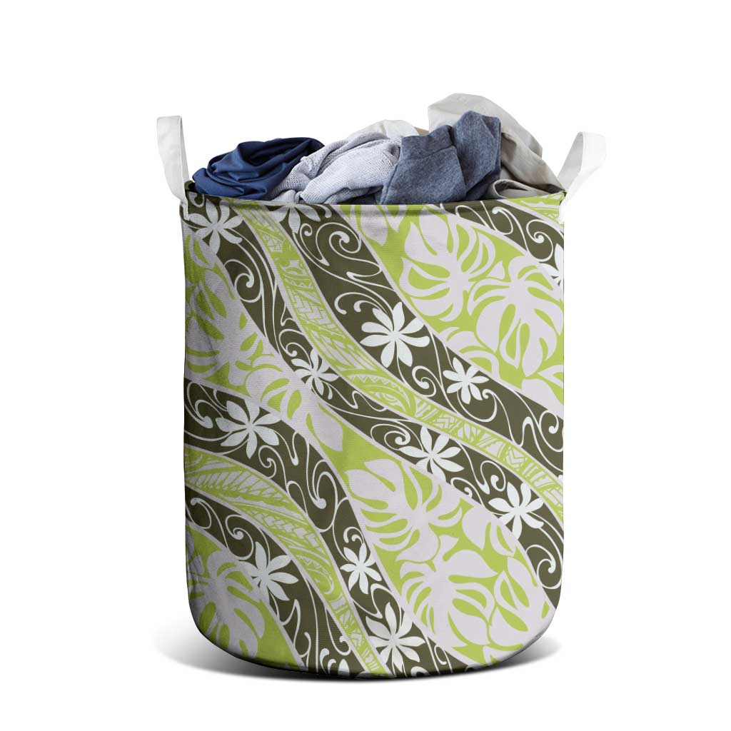 Olive Tahiti Tiare Monstera Laundry Basket Polynesian Pattern Curve Style LT01 - Polynesian Pride