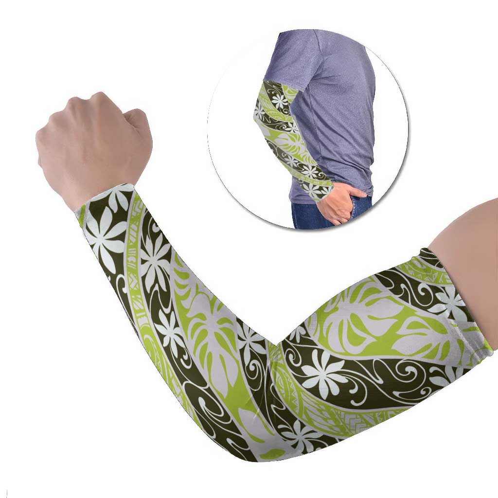 Olive Tahiti Tiare Monstera Arm Sleeves Polynesian Pattern Curve Style LT01 Set of 2 Olive - Polynesian Pride