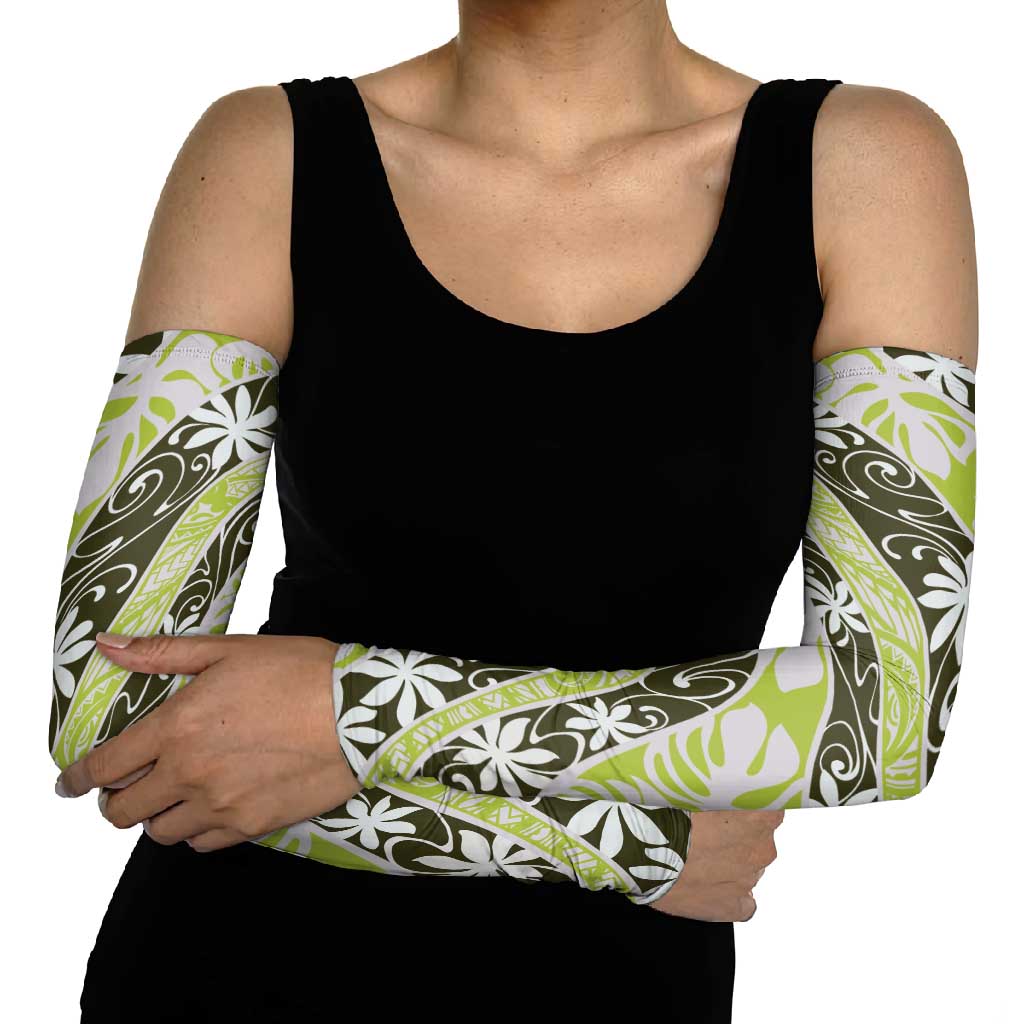 Olive Tahiti Tiare Monstera Arm Sleeves Polynesian Pattern Curve Style LT01 - Polynesian Pride