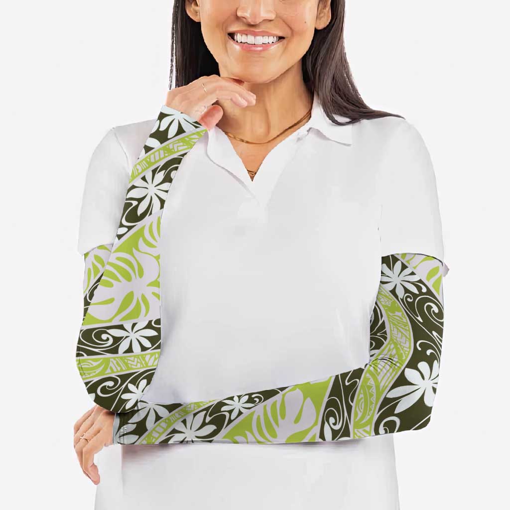 Olive Tahiti Tiare Monstera Arm Sleeves Polynesian Pattern Curve Style LT01 - Polynesian Pride