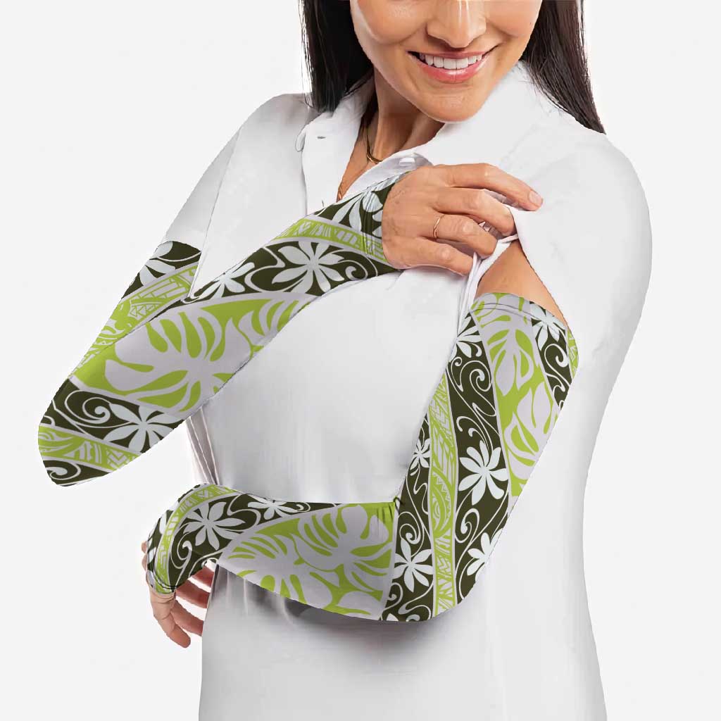 Olive Tahiti Tiare Monstera Arm Sleeves Polynesian Pattern Curve Style LT01 - Polynesian Pride