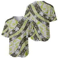 Olive Tahiti Tiare Monstera Baseball Jersey Polynesian Pattern Curve Style - Polynesian Pride