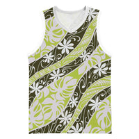 Olive Tahiti Tiare Monstera Basketball Jersey Polynesian Pattern Curve Style LT01 Unisex Olive - Polynesian Pride