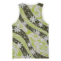 Olive Tahiti Tiare Monstera Basketball Jersey Polynesian Pattern Curve Style LT01 - Polynesian Pride