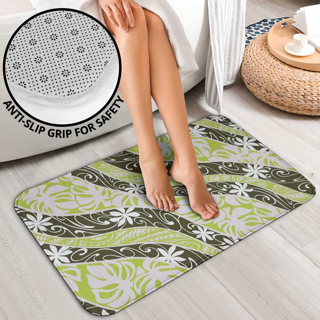 Olive Tahiti Tiare Monstera Bathroom Set Polynesian Pattern Curve Style - Polynesian Pride