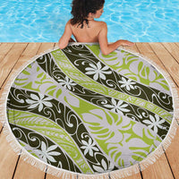 Olive Tahiti Tiare Monstera Beach Blanket Polynesian Pattern Curve Style LT01 - Polynesian Pride