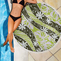 Olive Tahiti Tiare Monstera Beach Blanket Polynesian Pattern Curve Style LT01 - Polynesian Pride