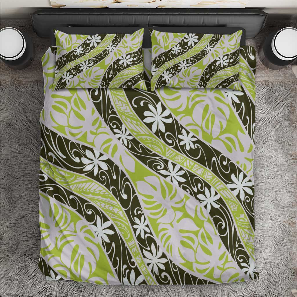 Olive Tahiti Tiare Monstera Bedding Set Polynesian Pattern Curve Style LT01 Olive - Polynesian Pride
