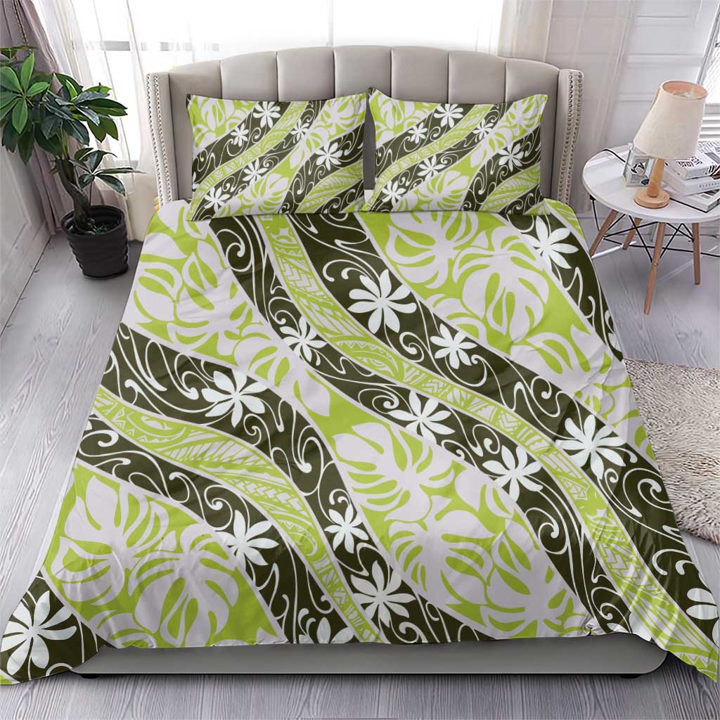 Olive Tahiti Tiare Monstera Bedding Set Polynesian Pattern Curve Style LT01 - Polynesian Pride