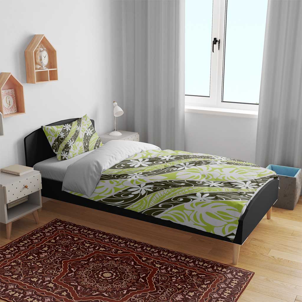Olive Tahiti Tiare Monstera Bedding Set Polynesian Pattern Curve Style LT01 - Polynesian Pride