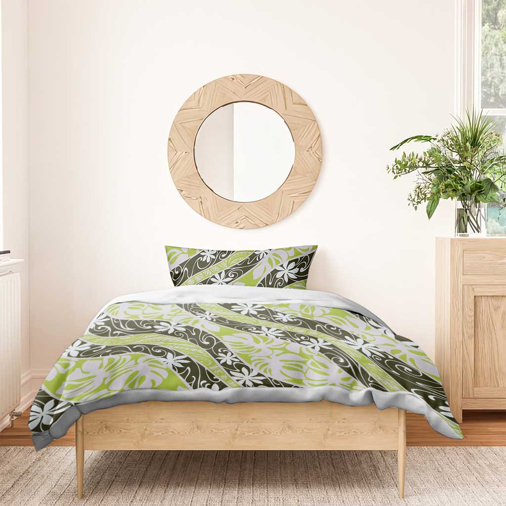 Olive Tahiti Tiare Monstera Bedding Set Polynesian Pattern Curve Style LT01 - Polynesian Pride