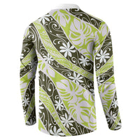 Olive Tahiti Tiare Monstera Button Sweatshirt Polynesian Pattern Curve Style LT01 - Polynesian Pride