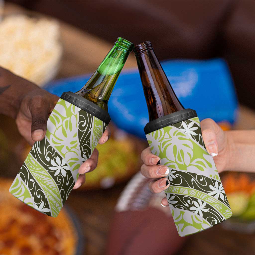 Olive Tahiti Tiare Monstera 4 in 1 Can Cooler Tumbler Polynesian Pattern Curve Style - Polynesian Pride