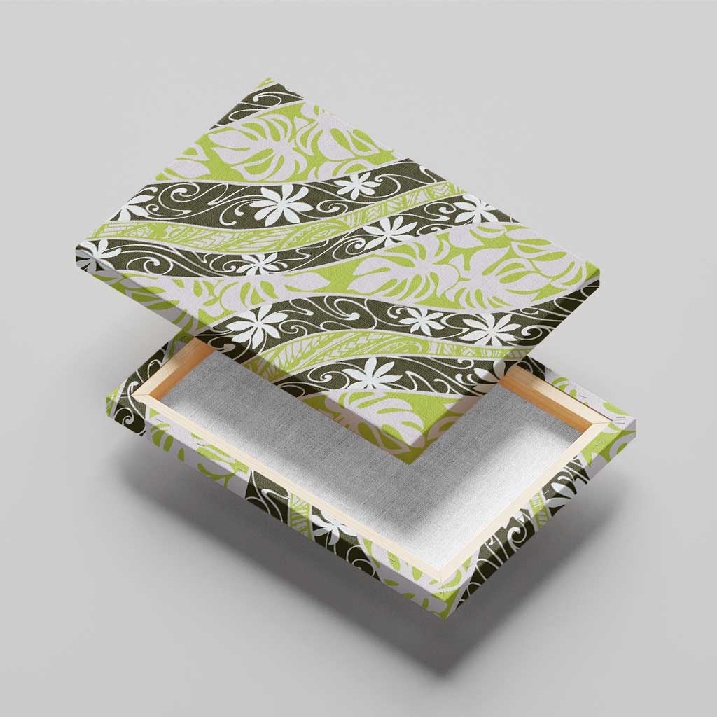 Olive Tahiti Tiare Monstera Canvas Wall Art Polynesian Pattern Curve Style - Polynesian Pride