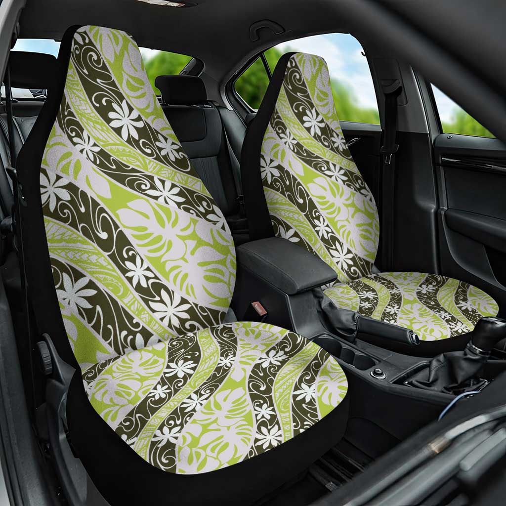 Olive Tahiti Tiare Monstera Car Seat Cover Polynesian Pattern Curve Style - Polynesian Pride