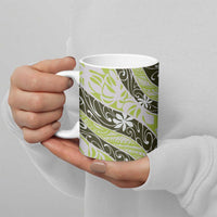 Olive Tahiti Tiare Monstera Ceramic Mug Polynesian Pattern Curve Style - Polynesian Pride