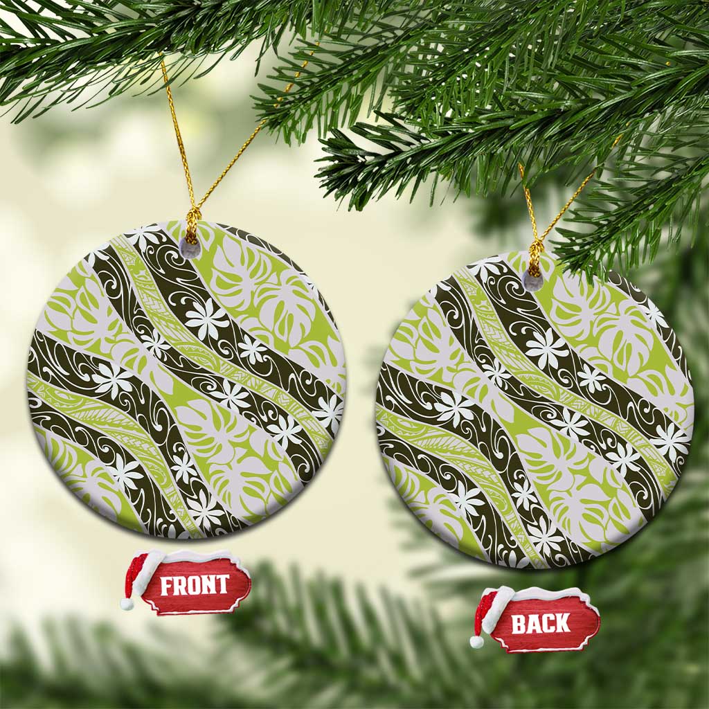 Olive Tahiti Tiare Monstera Ceramic Ornament Polynesian Pattern Curve Style - Polynesian Pride