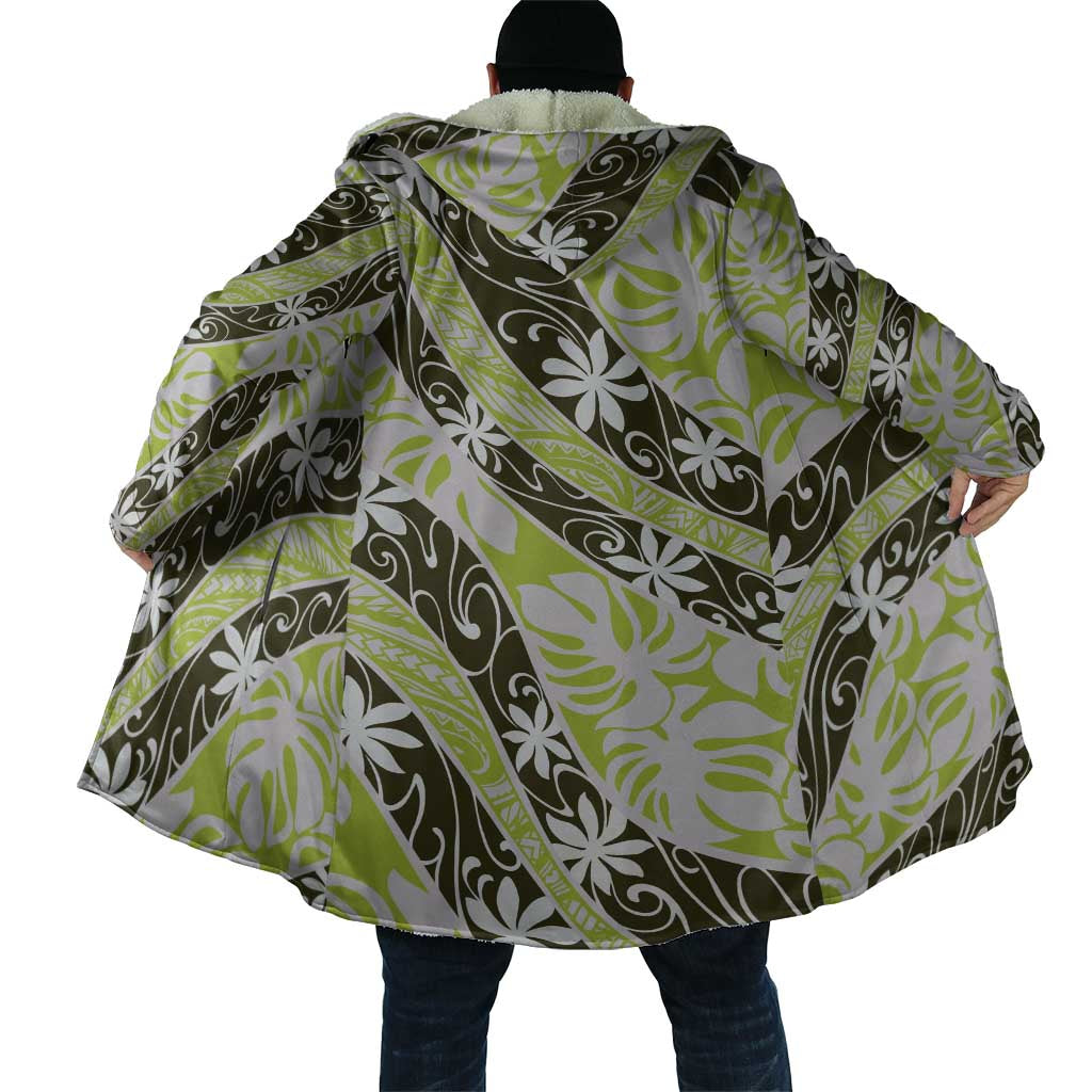 Olive Tahiti Tiare Monstera Cloak Polynesian Pattern Curve Style - Polynesian Pride