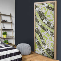 Olive Tahiti Tiare Monstera Door Cover Polynesian Pattern Curve Style - Polynesian Pride