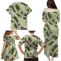 Olive Tahiti Tiare Monstera Family Matching Puletasi and Hawaiian Shirt Polynesian Pattern Curve Style LT01 - Polynesian Pride